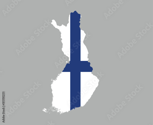 Finland map outline with flag national symbol for travel