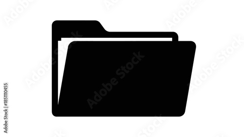 Black icon of an open folder with documents inside.