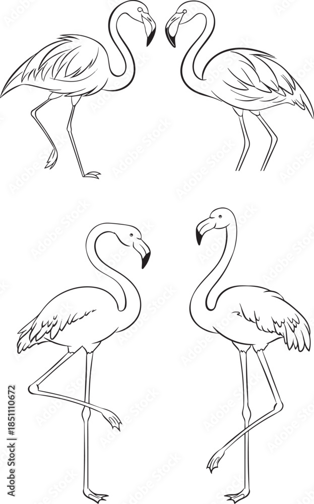 Fototapeta premium Flamingos' Embrace: Artistic illustration showcases the elegance of flamingos. Their long necks intertwine in an artistic display of unity. The serene imagery embodies the elegance of nature.