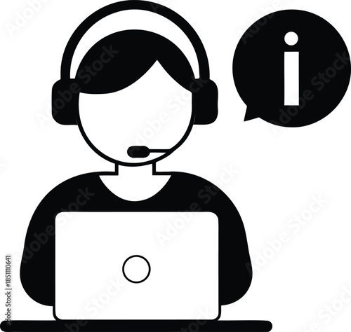 A customer support agent with a headset providing information and assistance online
