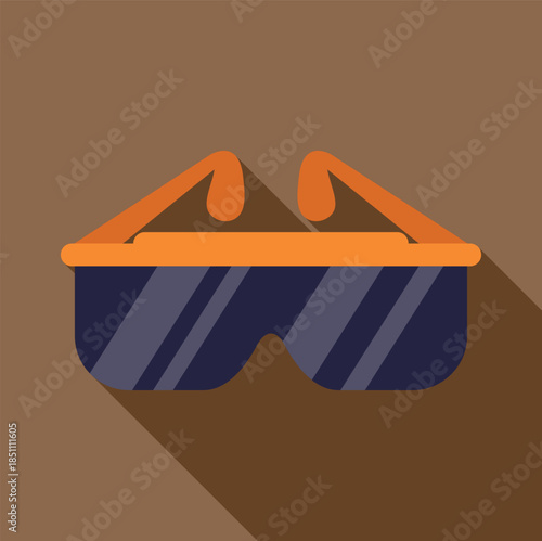 Orange sunglasses with dark lenses creating a long shadow on a brown background