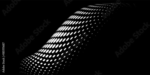 Bubble swelling as mountain. Hill, spherical protrusion. Hemisphere from dots.. Particle points dimension sound wave. Part of sphere effect polar hill globe surface. Big data flow calculation.