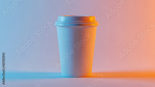 Coffee Cup, Minimalist Studio Setting, Photography, Ambient Lighting, Close-Up View