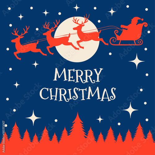 Christmas Magic: Santa Claus and his reindeer team soar across a starlit night sky, filled with wonder and joy. The illustration evokes the spirit of the season