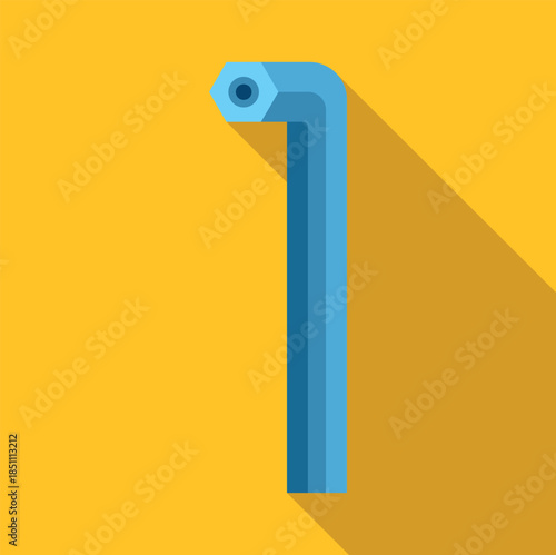 Blue hex key l shaped wrench tool with long shadow on a yellow backdrop