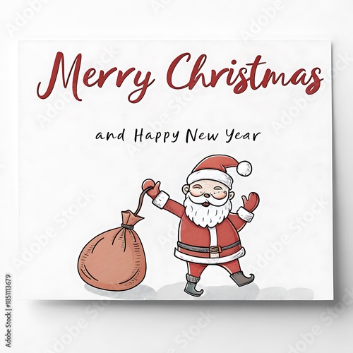 Santa Claus with Gift Bag Merry Christmas and Happy New Year Card