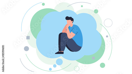Person Sitting Inside Thought Bubble Representing Deep Thinking and Introspection