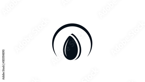Abstract black almond shape inside a white circle.