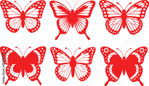 Golden butterfly silhouette set with decorative wings, elegant nature insect icons, minimalist vector illustration for design and decoration