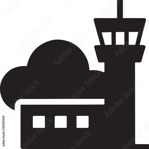 Terminal skyline merged with cloud block, abstract aviation silhouette, clean EPS vector for design