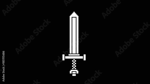 White Sword Icon on Black Background.