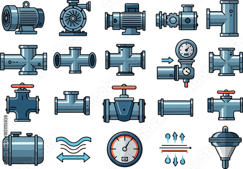Vector Illustration Set of Plumbing and Industrial Piping Components