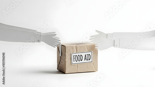 A helping hands delivering food aid. A symbolic depiction of community support, compassion, and the act of providing nourishment.