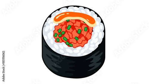 Fresh Sushi Roll with Salmon and Vegetables on White Rice