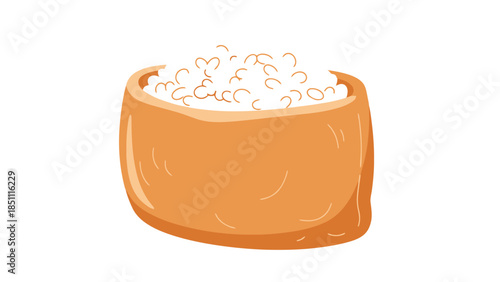 Bowl of fluffy steamed rice served in a rustic wooden container