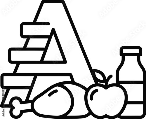 Vitamin a and essential nutrients: a balanced diet for healthy living icon