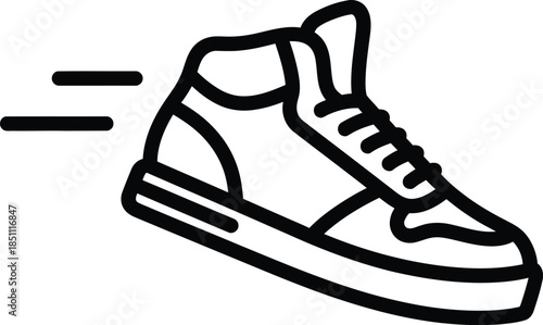Speedy high-top sneaker line art icon illustrating swift movement and athletic footwear