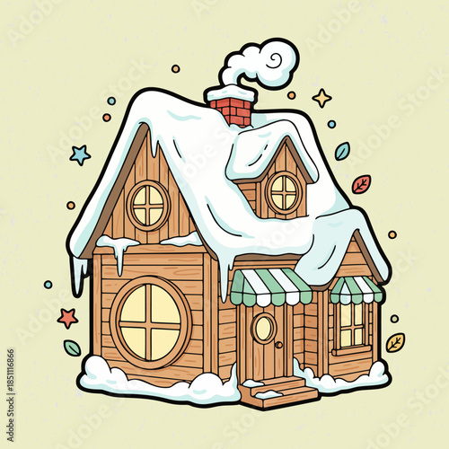 Countryside tea house with glowing warm lights isolated. Architecture building vector illustration. Suitable for poster and web design
