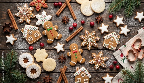 Christmas Desserts Flat Lay Background