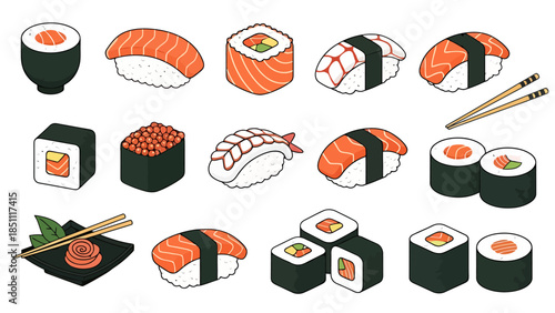 Assorted Sushi Platter Featuring Nigiri Maki and Sashimi for Japanese Cuisine Presentation