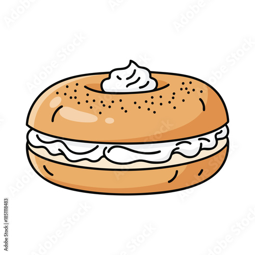 Vector illustration of a bagel with cream cheese and topping
