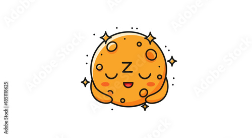 Cartoon moon character with sleepy expression and sparkling stars