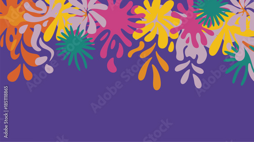 Dynamic colorful fluid paint splash shapes create a vibrant and energetic decorative border
