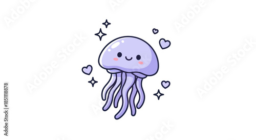 Cartoon jellyfish illustration with hearts and stars on a white background