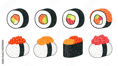 Assorted Sushi Rolls and Nigiri Platter for Japanese Cuisine Presentation