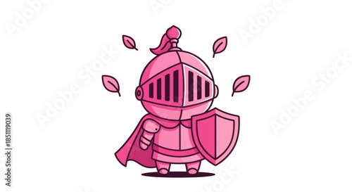 Cartoon knight character with armor and shield in pink color illustration