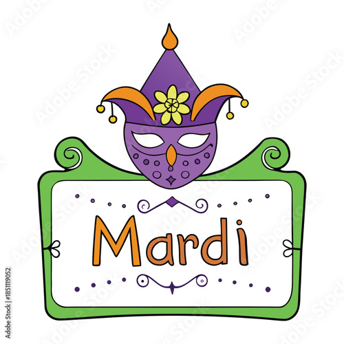 A vibrant Mardi Gras party invitation bursting with purple, green, and gold, featuring masks, beads, confetti, and festive flair, inviting guests to celebrate music, dance, and joy.
