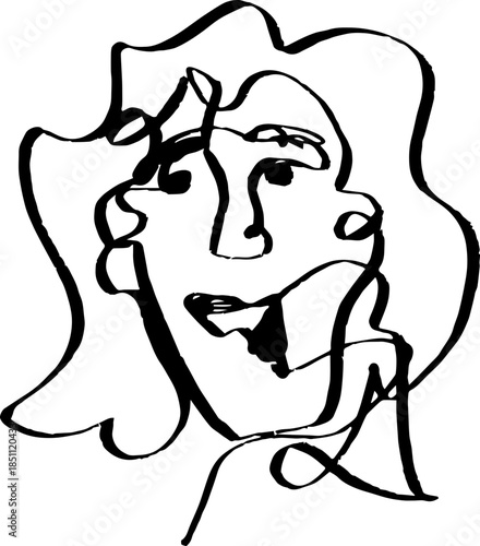 A vector illustration of a young woman with a one-line abstract style.