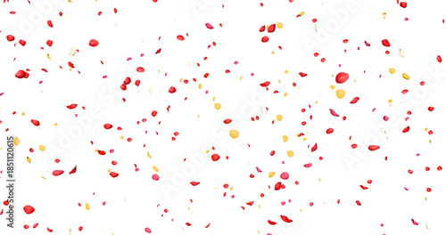 Colorful rose petals sway in the wind. Isolated on alpha background. 3D rendering.