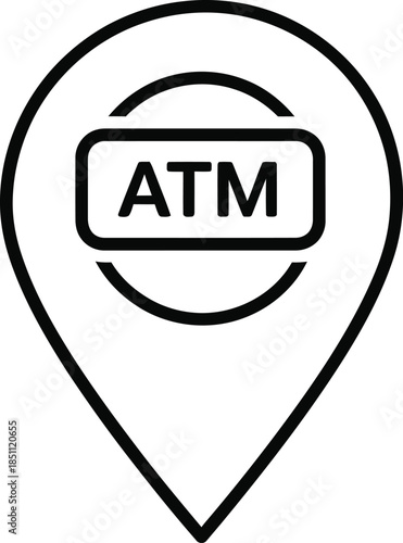 Location pin icon with atm sign, indicating an automatic teller machine's geographical spot