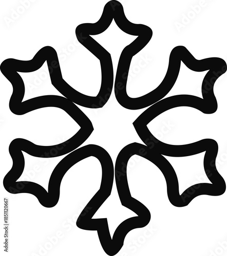 snowflake minimal flat icon Set of cute symmetric blue snowflakes isolated on a transparent background. Cartoon decorative elements. Editable stroke. Ideal for winter designs.