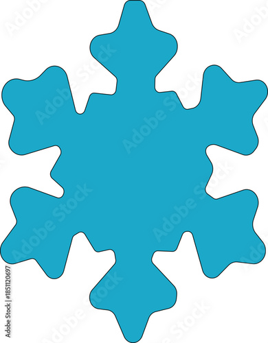 snowflake minimal flat icon Set of cute symmetric blue snowflakes isolated on a transparent background. Cartoon decorative elements. Editable stroke. Ideal for winter designs.