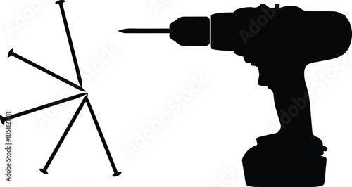drill vector silhouette with nails fan layout for diy projects
