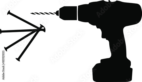 drill icon and nails composition vector for construction design