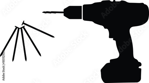 drill and nails vector illustration tool concept for workshop use