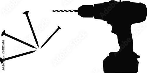 drill silhouette with arranged nails vector for repair and build