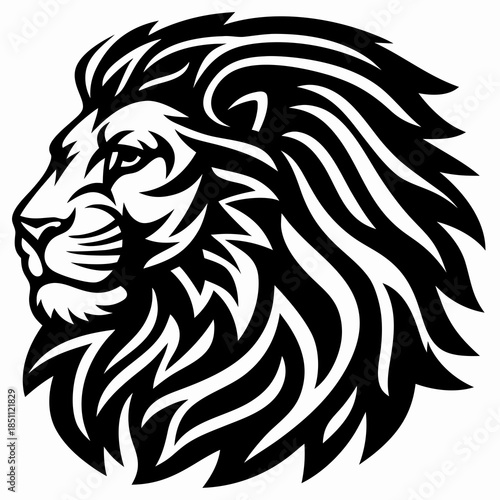 Bold Black and White Lion Head Vector Illustration