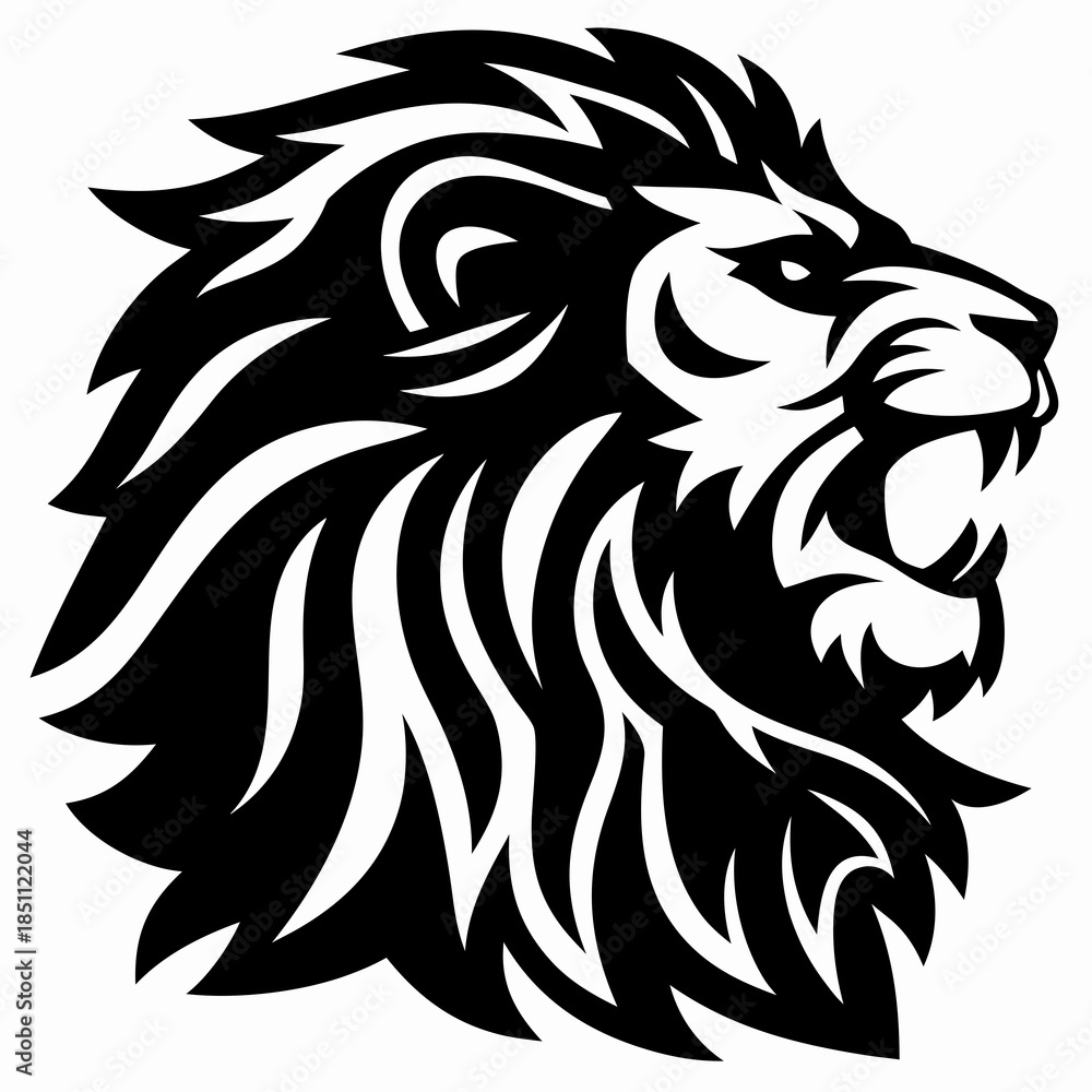Fototapeta premium Fierce Black and White Lion Head Vector Illustration