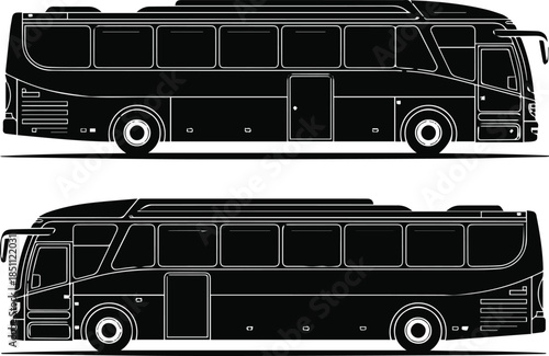 bus vector set side view two states door closed and door open
