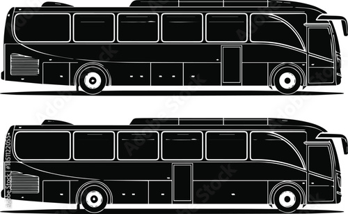 bus side profile illustration showing closed and open door vector