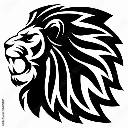 Black and white roaring lion head vector illustration