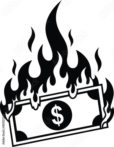A symbolic illustration of a dollar bill engulfed in flames, representing financial crisis and lost wealth