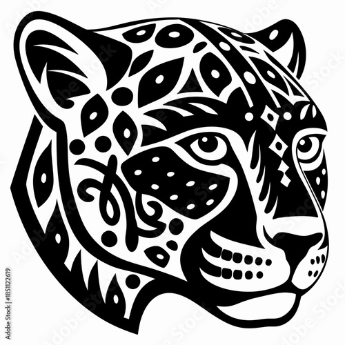 Aztec Jaguar Head Illustration - Bold Tribal Design