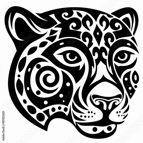 Aztec Inspired Jaguar Head Tribal Tattoo Design