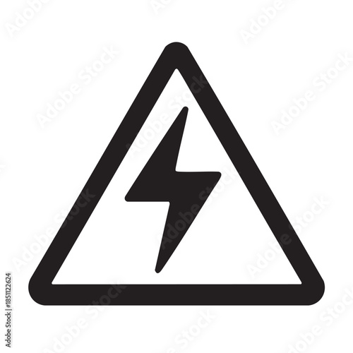 High voltage warning sign with black lightning bolt icon in simple triangle shape