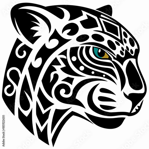 Tribal Jaguar Head Logo - Fierce Feline Art